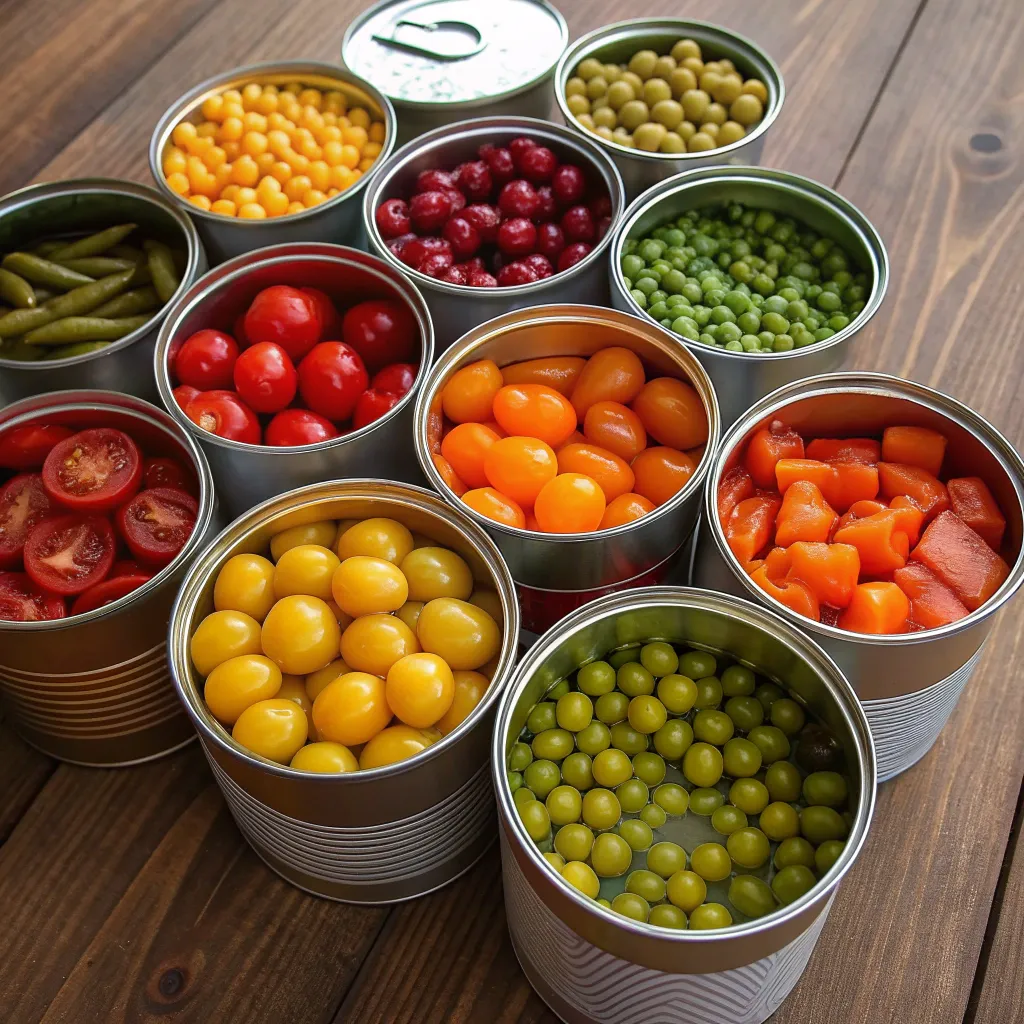 An array of beautifully canned fruits and vegetables